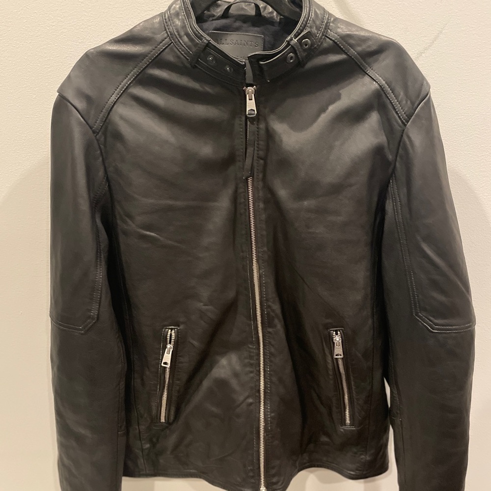 All Saints Mens Cora Leather Jacket XL